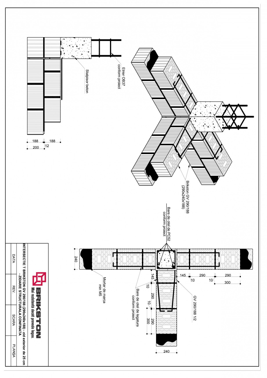 Pagina 1-CAD-PDF Intersectie T - zid exterior de 25 cm BRIKSTON Detaliu de montaj GV 290/188 