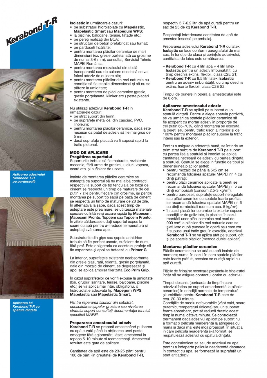 Pagina 2-Adeziv pe baza de ciment pentru placi ceramice MAPEI KERABOND T-R Fisa tehnica Romana alelor...