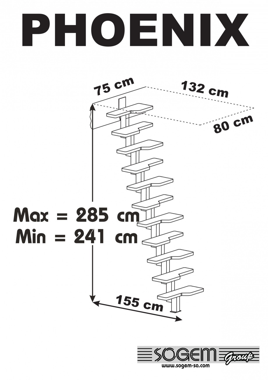 Pagina 1-Dimensiuni scara pe structura din metal - reversibila SOGEM Phoenix Specificații tehnice Romana...