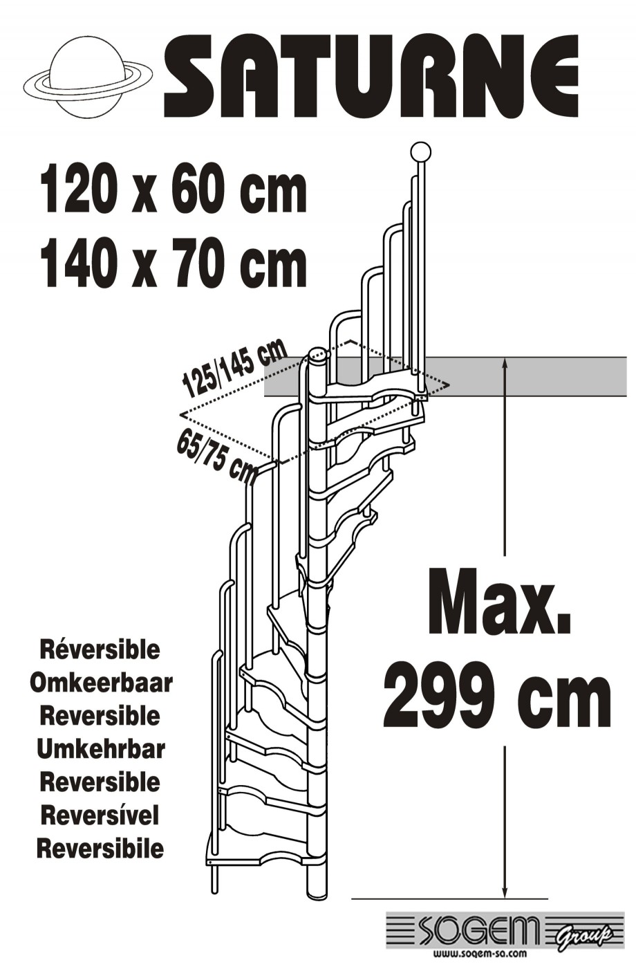 Pagina 1-Dimensiuni scara pe structura din metal - reversibila SOGEM Saturne Specificații tehnice Engleza,...