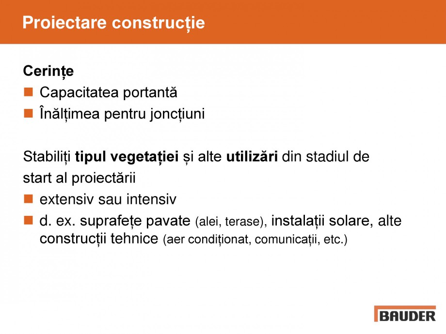 Pagina 5-Acoperis cu vegetatii extensive si intensive   BAUDER Catalog, brosura Romana tualele încărcări...