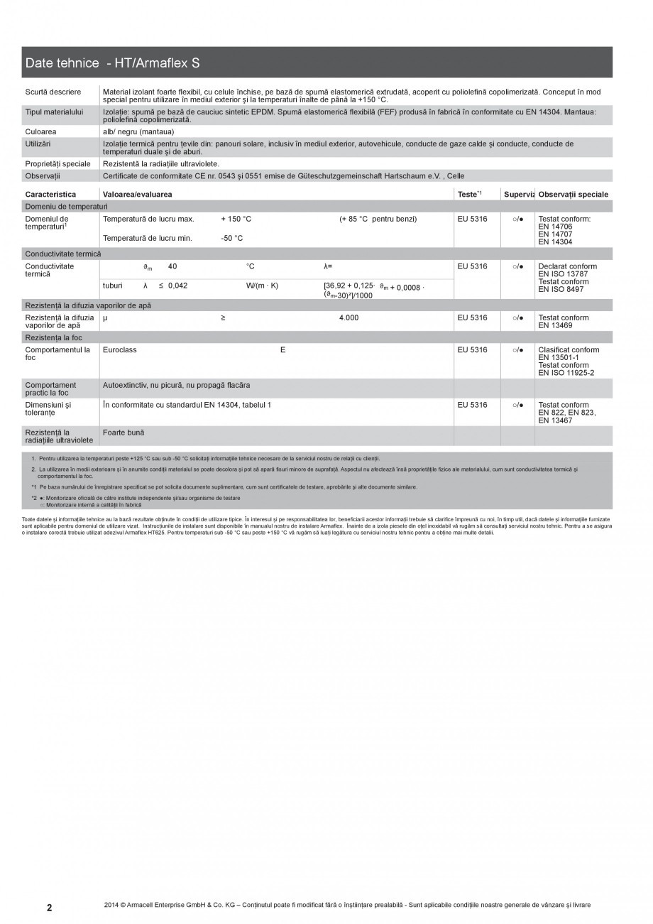 Pagina 2-Izolatie elastomerica flexibila rezistenta la temperaturi ridicate ARMACELL Armaflex HT S Fisa...
