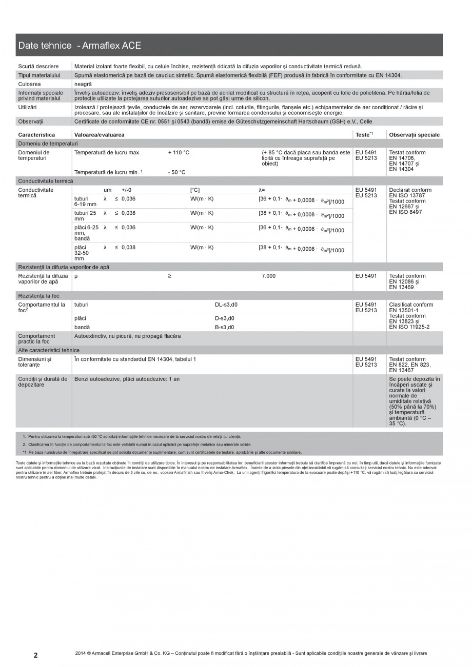 Pagina 2-Izolatie pentru instalatii de aer conditionat ARMACELL Armaflex ACE Fisa tehnica Romana  etc.)...