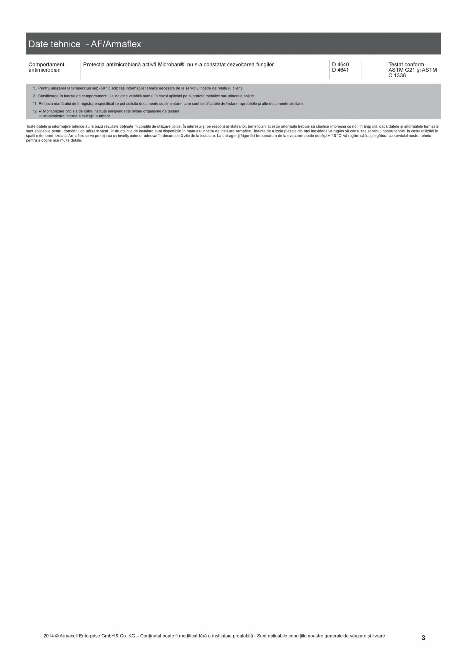 Pagina 3-Termoizolatie din cauciuc elastomeric anticondens ARMACELL Armaflex AF Fisa tehnica Romana nr. 0543 ...