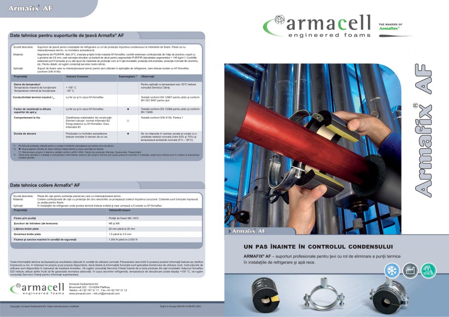 Pagina 1-Suporturi pentru teava ARMACELL Armaflex AF Fisa tehnica Romana Date tehnice pentru suporturile de...