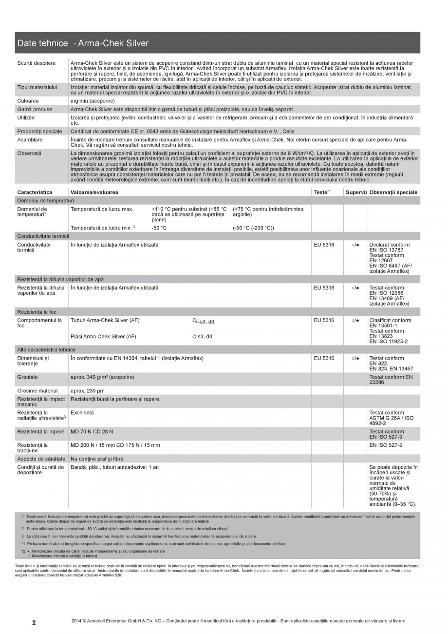 Pagina 2-Izolatie din elastomer cu protectie din metal ARMACELL Arma-Check Silver Fisa tehnica Romana ea şi ...