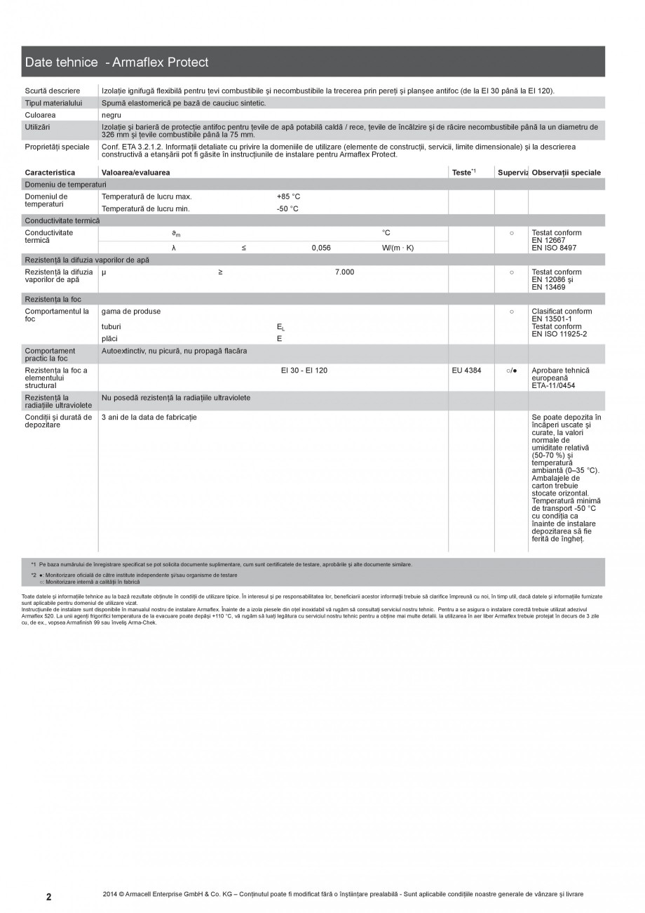 Pagina 2-Izolatie ignifuga flexibila din spuma elastomerica ARMACELL Armaflex Protect  Fisa tehnica Romana...