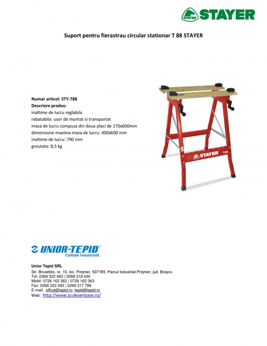 Pagina 1-Suport pentru fierastrau circular stationar STAYER T 88 Fisa tehnica Romana Suport pentru fierastrau...