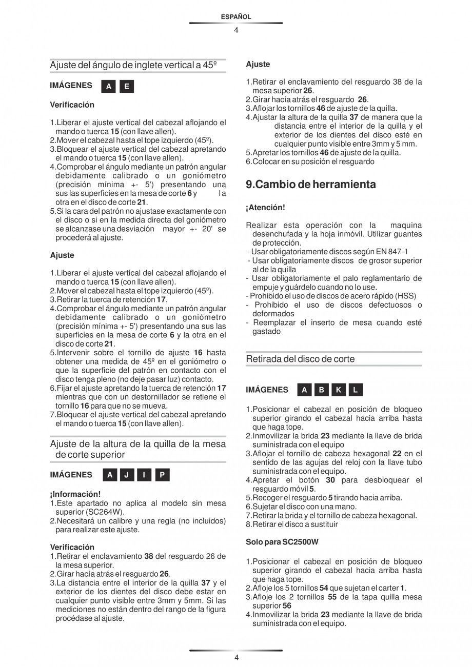 Pagina 15-Fierastraie circulare cu masa - Manual STAYER SC 265 W Instructiuni montaj, utilizare Spaniola,...