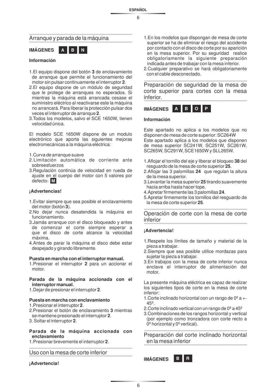 Pagina 17-Fierastraie circulare cu masa - Manual STAYER SC 265 W Instructiuni montaj, utilizare Spaniola,...