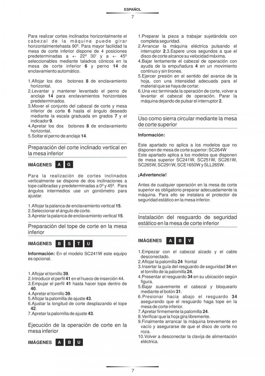 Pagina 18-Fierastraie circulare cu masa - Manual STAYER SC 265 W Instructiuni montaj, utilizare Spaniola,...