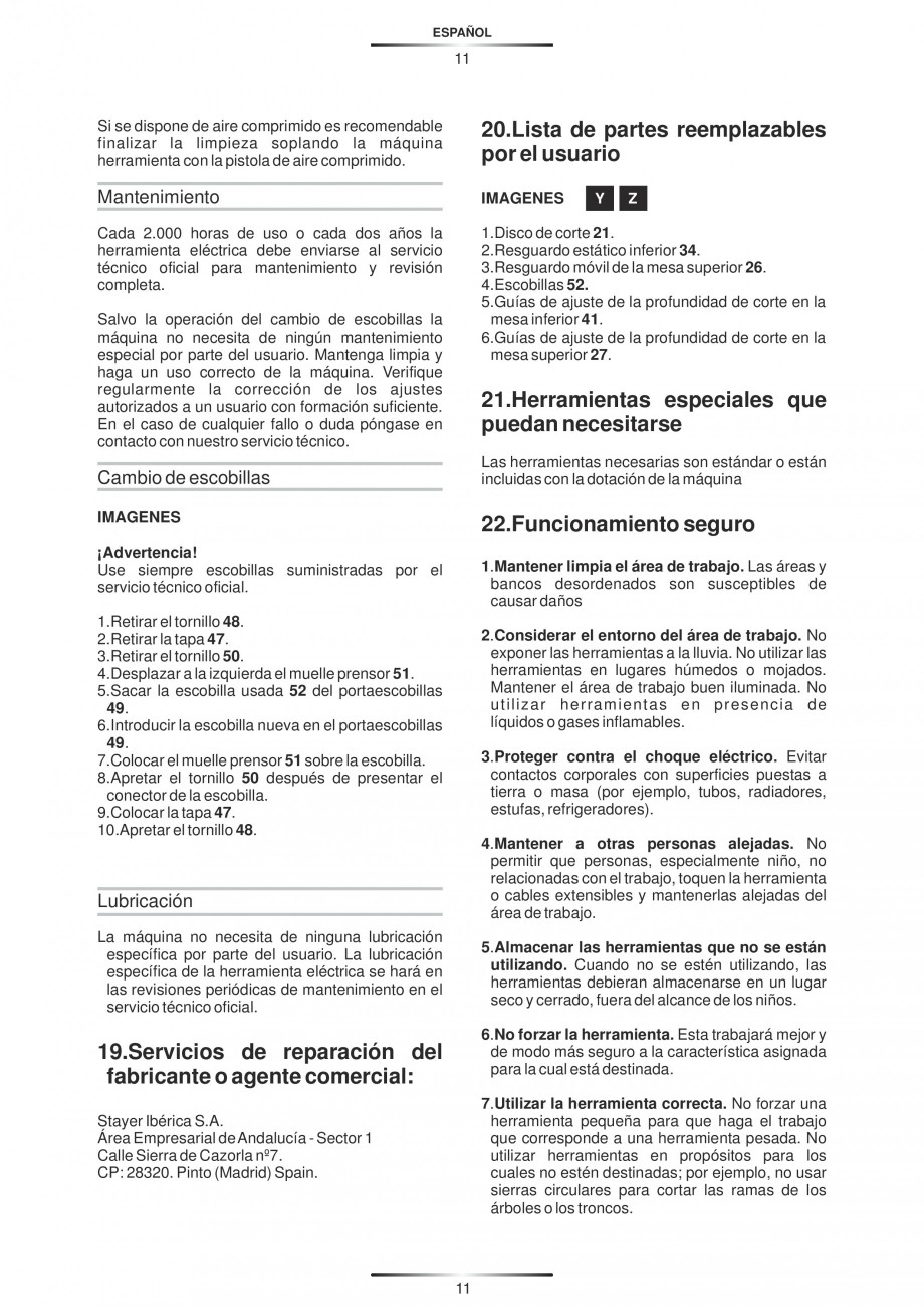 Pagina 22-Fierastraie circulare cu masa - Manual STAYER SC 265 W Instructiuni montaj, utilizare Spaniola,...