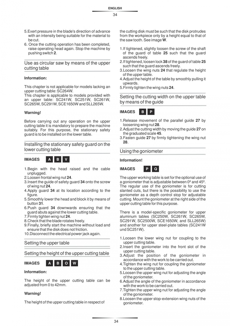 Pagina 45 - Fierastraie circulare cu masa - Manual STAYER SC 265 W Instructiuni montaj, utilizare...