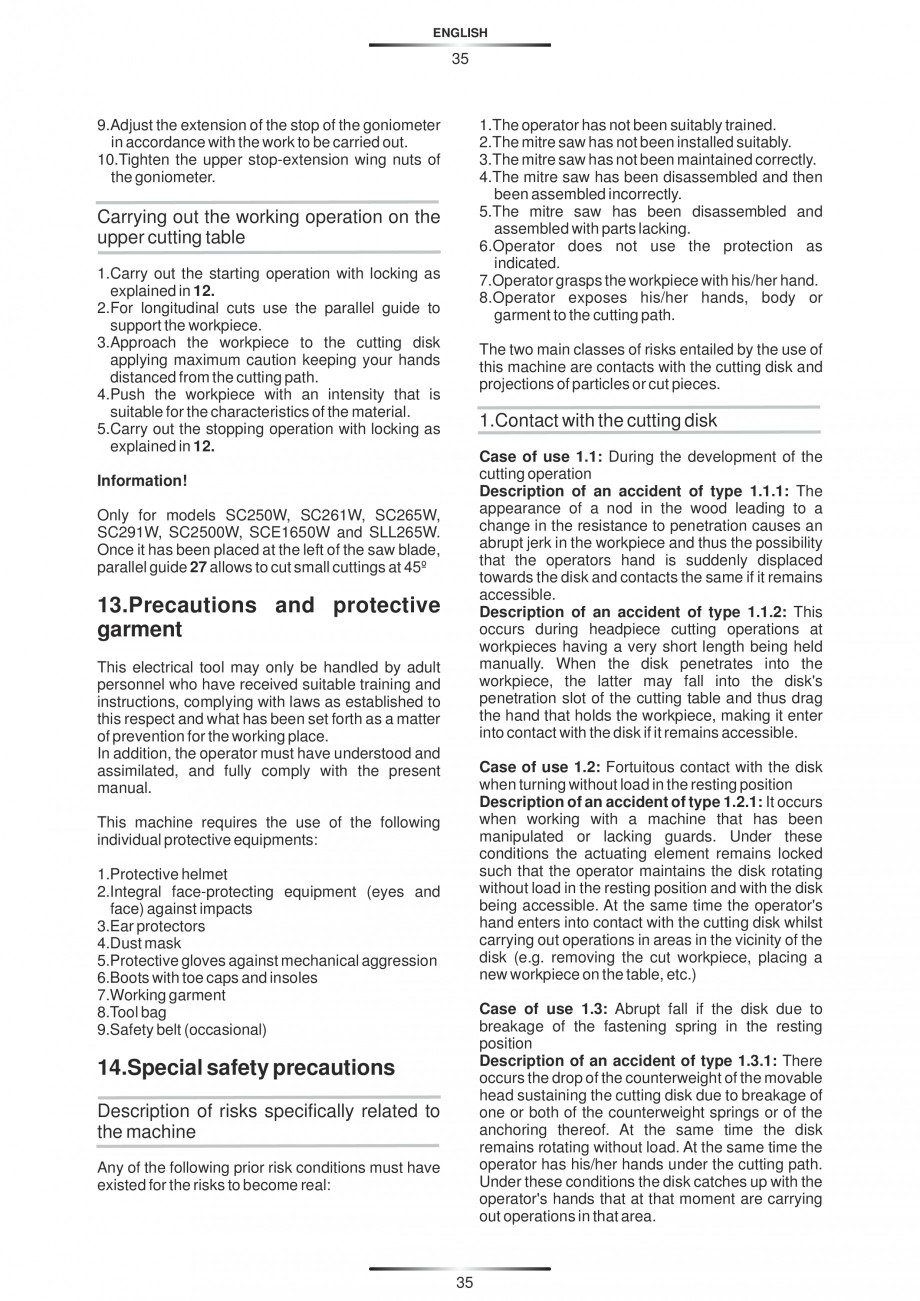 Pagina 46 - Fierastraie circulare cu masa - Manual STAYER SC 265 W Instructiuni montaj, utilizare...