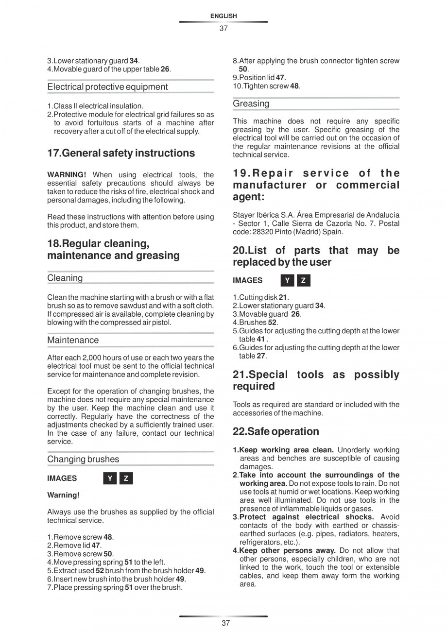 Pagina 48-Fierastraie circulare cu masa - Manual STAYER SC 265 W Instructiuni montaj, utilizare Spaniola,...