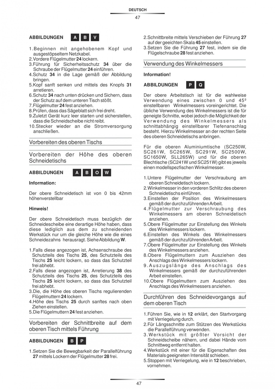 Pagina 58 - Fierastraie circulare cu masa - Manual STAYER SC 265 W Instructiuni montaj, utilizare...