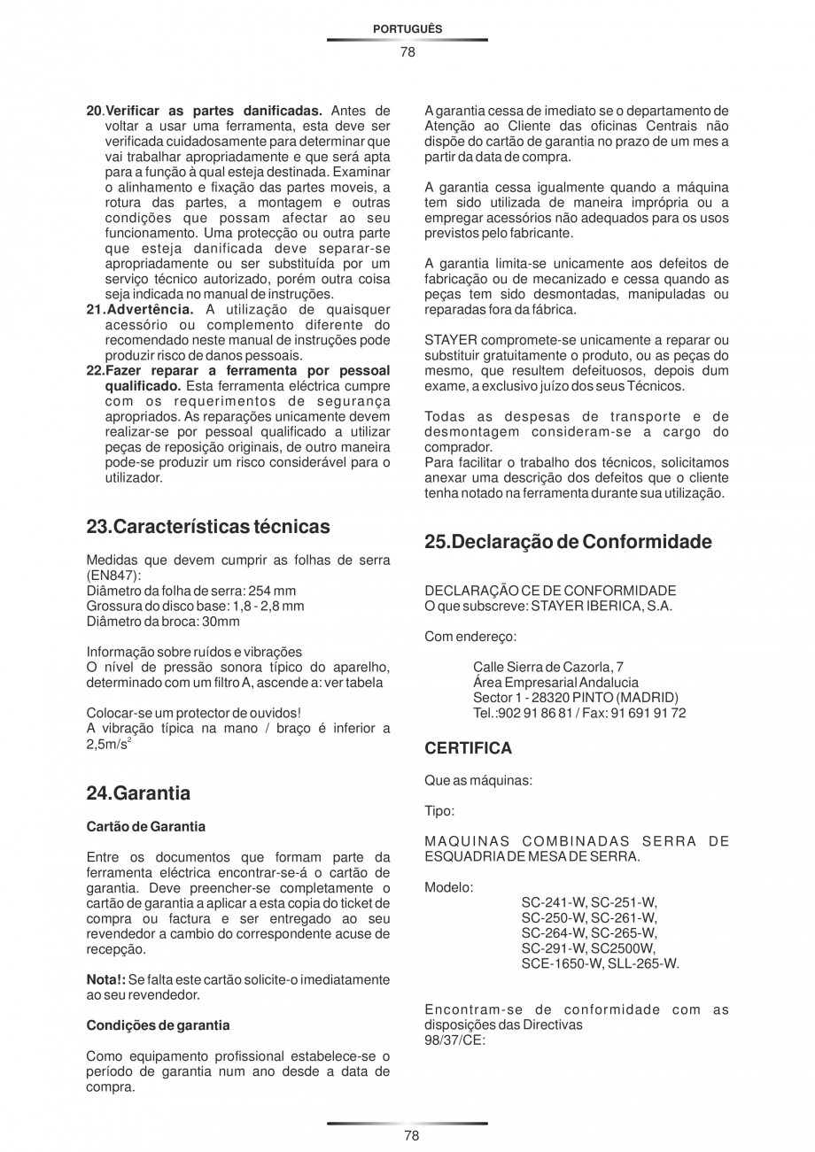Pagina 89-Fierastraie circulare cu masa - Manual STAYER SC 265 W Instructiuni montaj, utilizare Spaniola,...