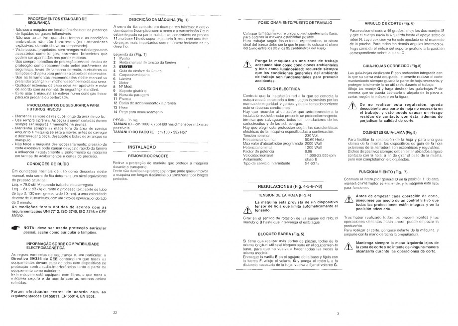 Pagina 5-Fierastrau cu banda continua 1470x13x0.65 mm, motor prin inductie 0,5 CP - Manual STAYER SN 1470...