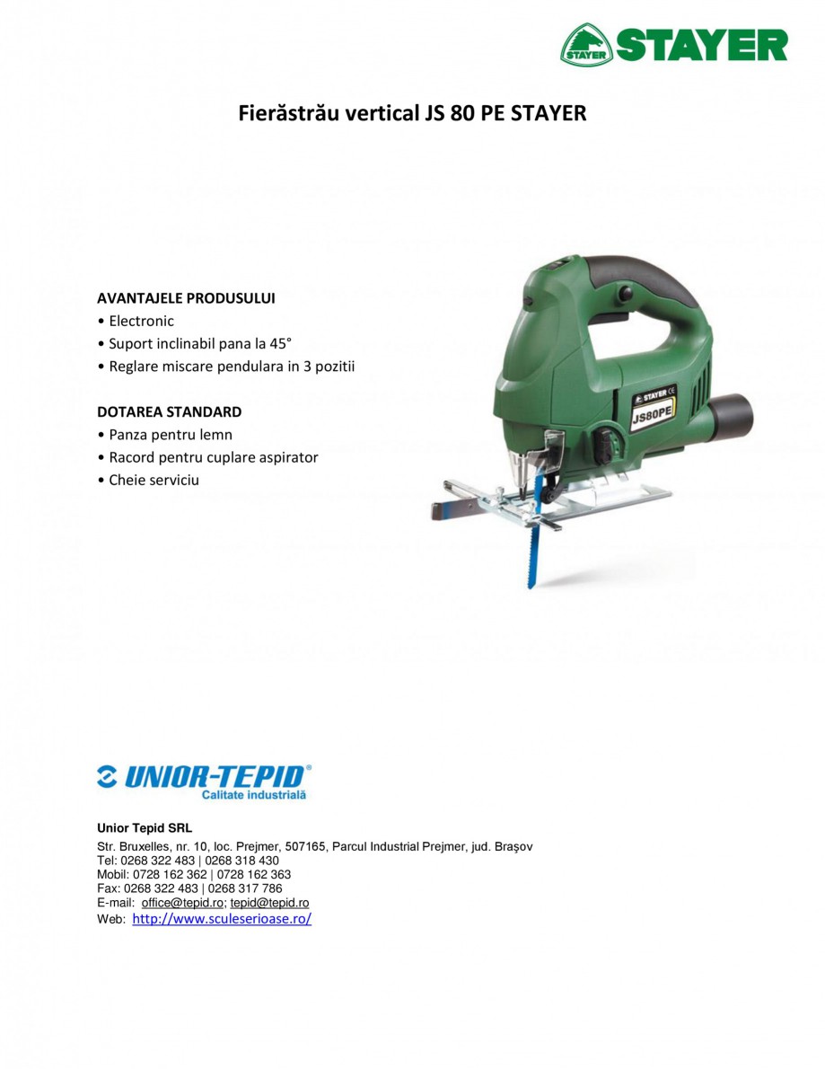Pagina 1-Fierastrau vertical STAYER JS 80 PE Fisa tehnica Romana Fierăstrău vertical JS 80 PE STAYER
...