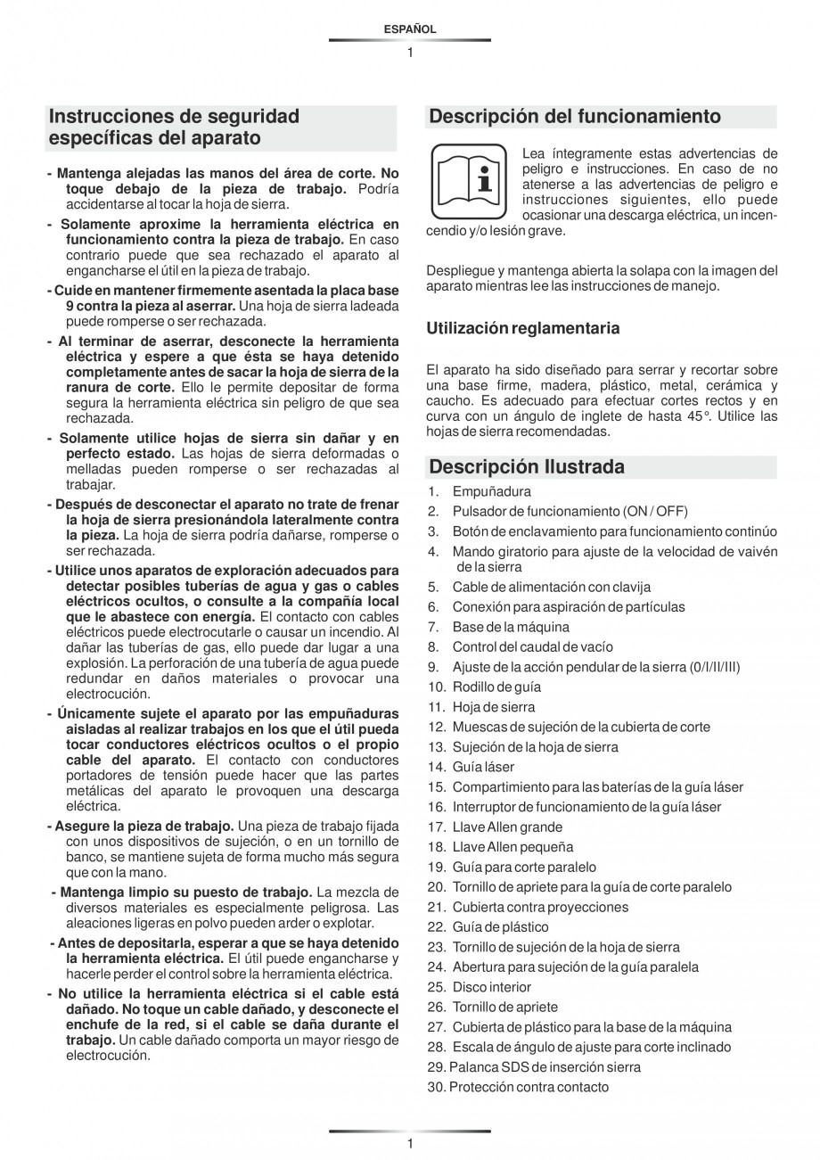 Pagina 6-Fierastraie electrice - Manual utilizare STAYER S 110PE, JS 80 PE Instructiuni montaj, utilizare...