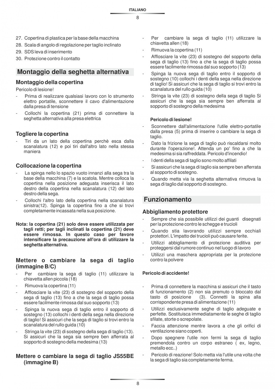 Pagina 13-Fierastraie electrice - Manual utilizare STAYER S 110PE, JS 80 PE Instructiuni montaj, utilizare...