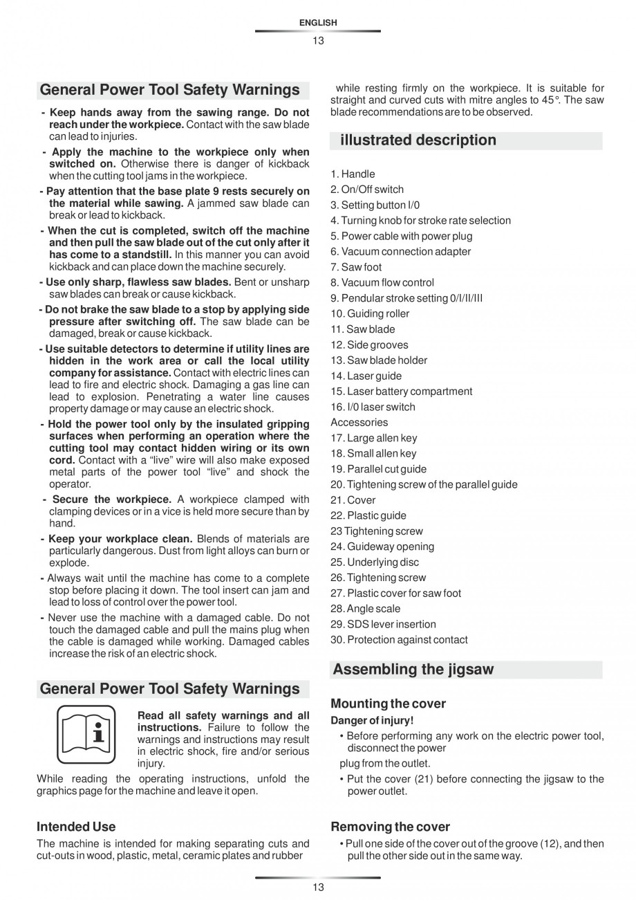 Pagina 18-Fierastraie electrice - Manual utilizare STAYER S 110PE, JS 80 PE Instructiuni montaj, utilizare...