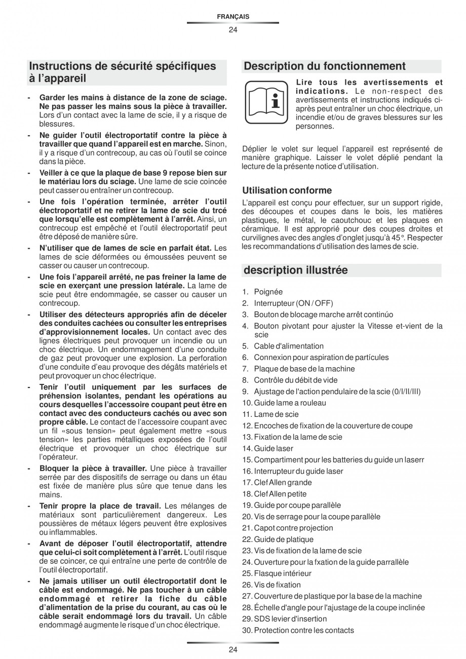 Pagina 29 - Fierastraie electrice - Manual utilizare STAYER S 110PE, JS 80 PE Instructiuni montaj,...