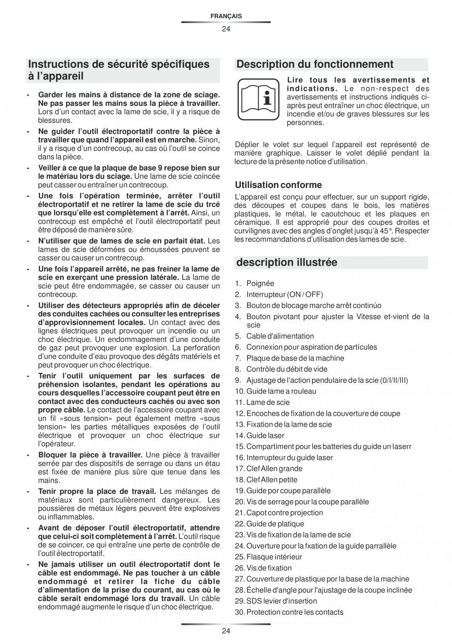 Pagina 29-Fierastraie electrice - Manual utilizare STAYER S 110PE, JS 80 PE Instructiuni montaj, utilizare...