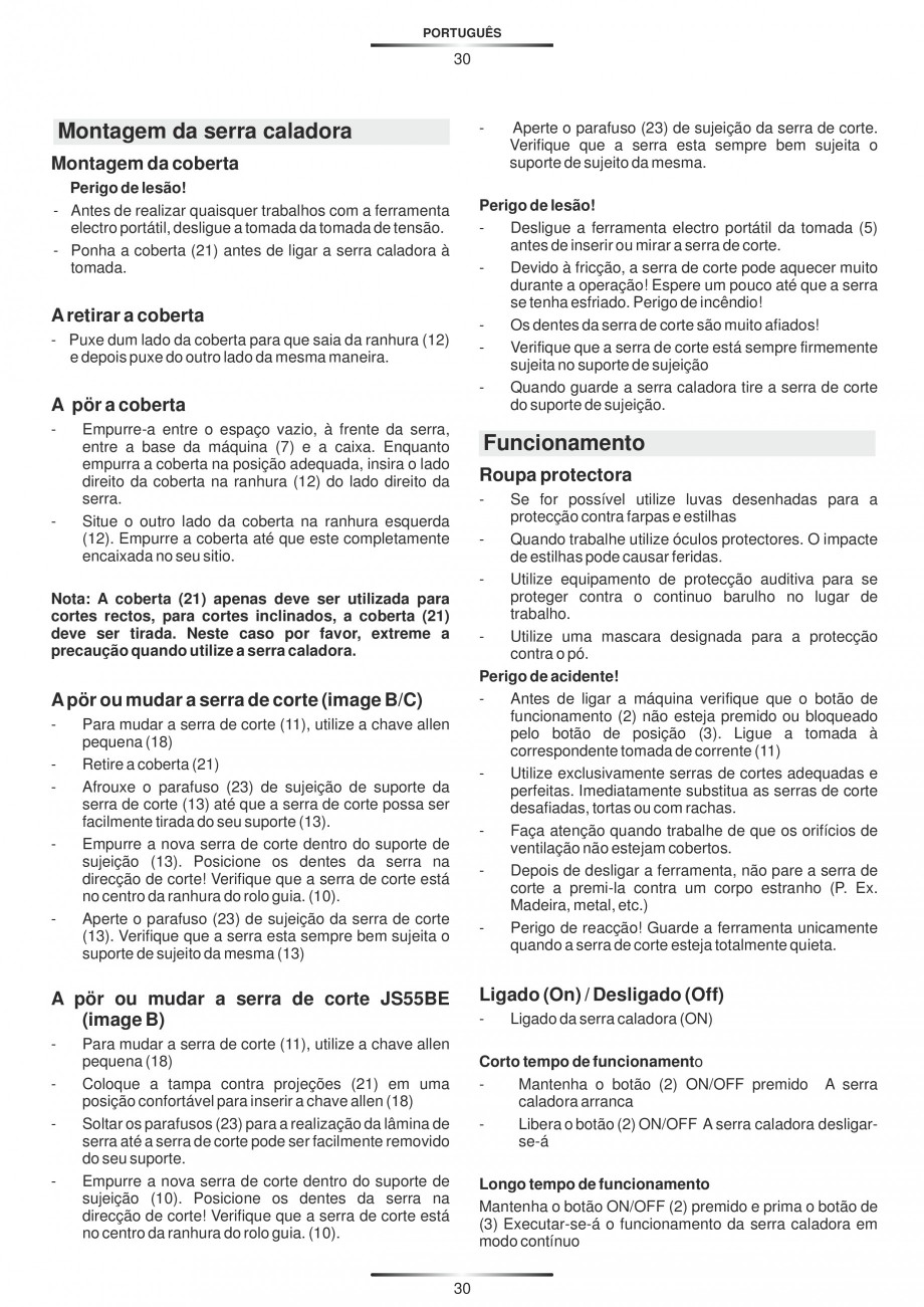 Pagina 35-Fierastraie electrice - Manual utilizare STAYER S 110PE, JS 80 PE Instructiuni montaj, utilizare...