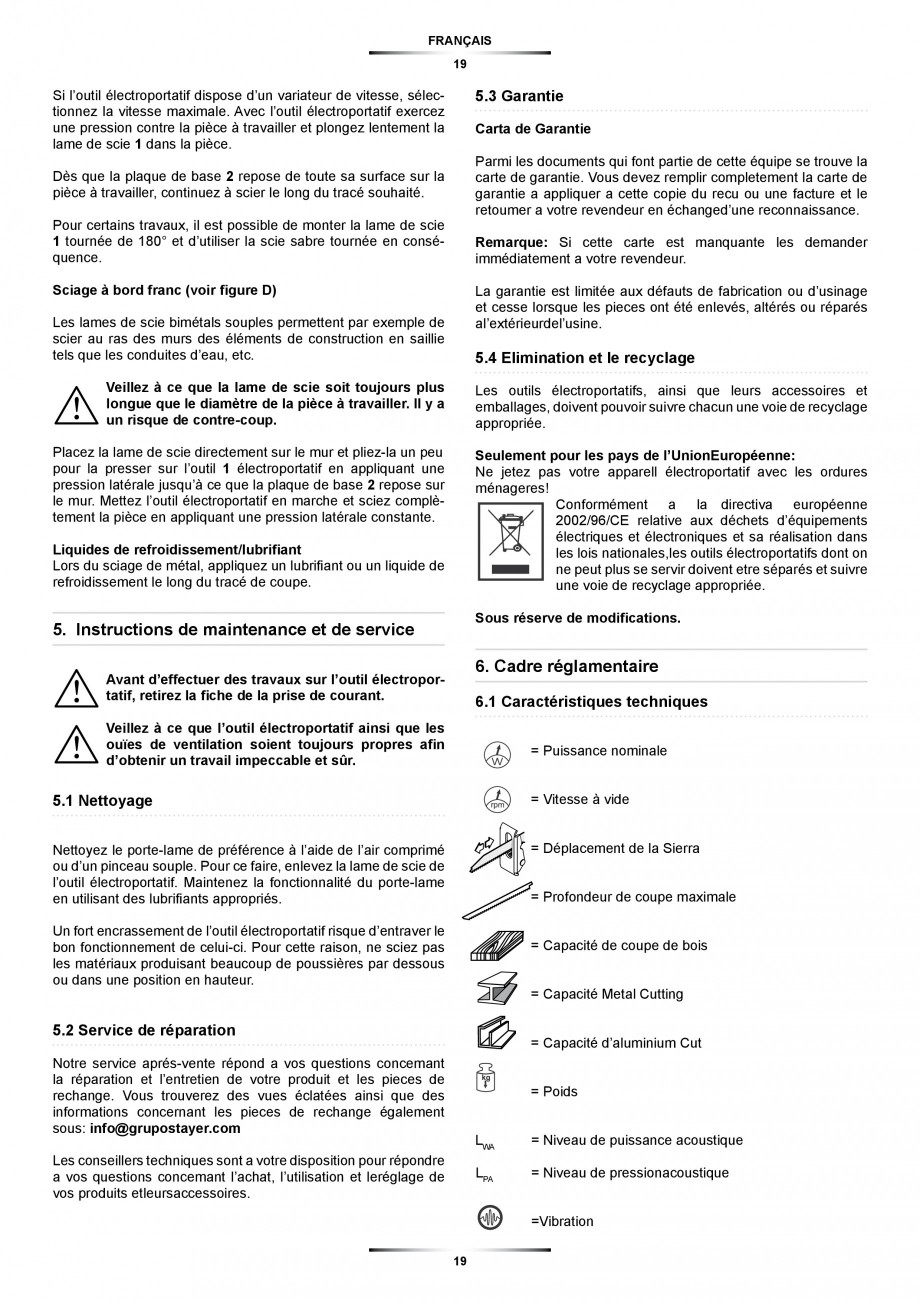 Pagina 19-Fierastrau sabie 850 W - Manual utilizare STAYER SS 210  Instructiuni montaj, utilizare Engleza,...