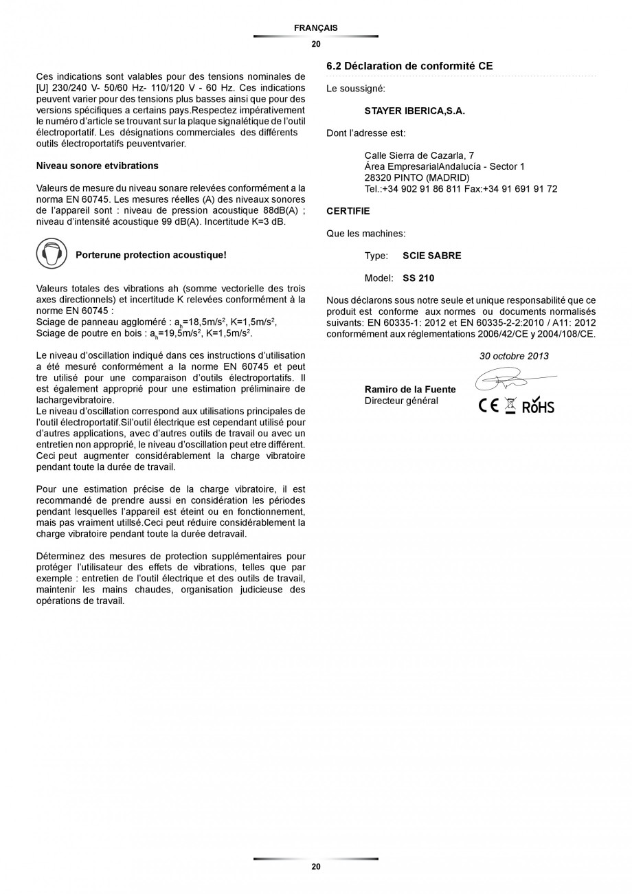 Pagina 20-Fierastrau sabie 850 W - Manual utilizare STAYER SS 210  Instructiuni montaj, utilizare Engleza,...