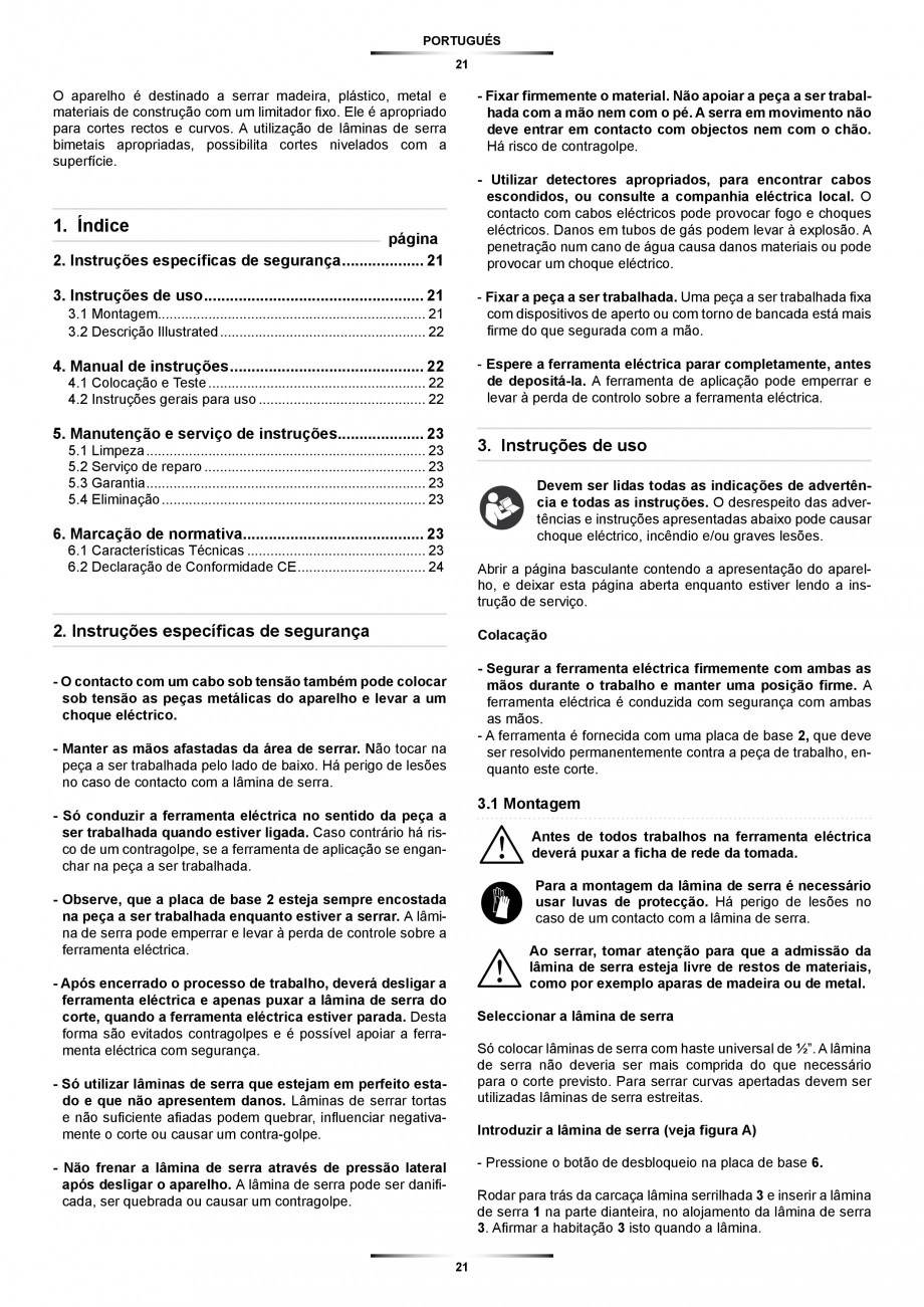 Pagina 21-Fierastrau sabie 850 W - Manual utilizare STAYER SS 210  Instructiuni montaj, utilizare Engleza,...
