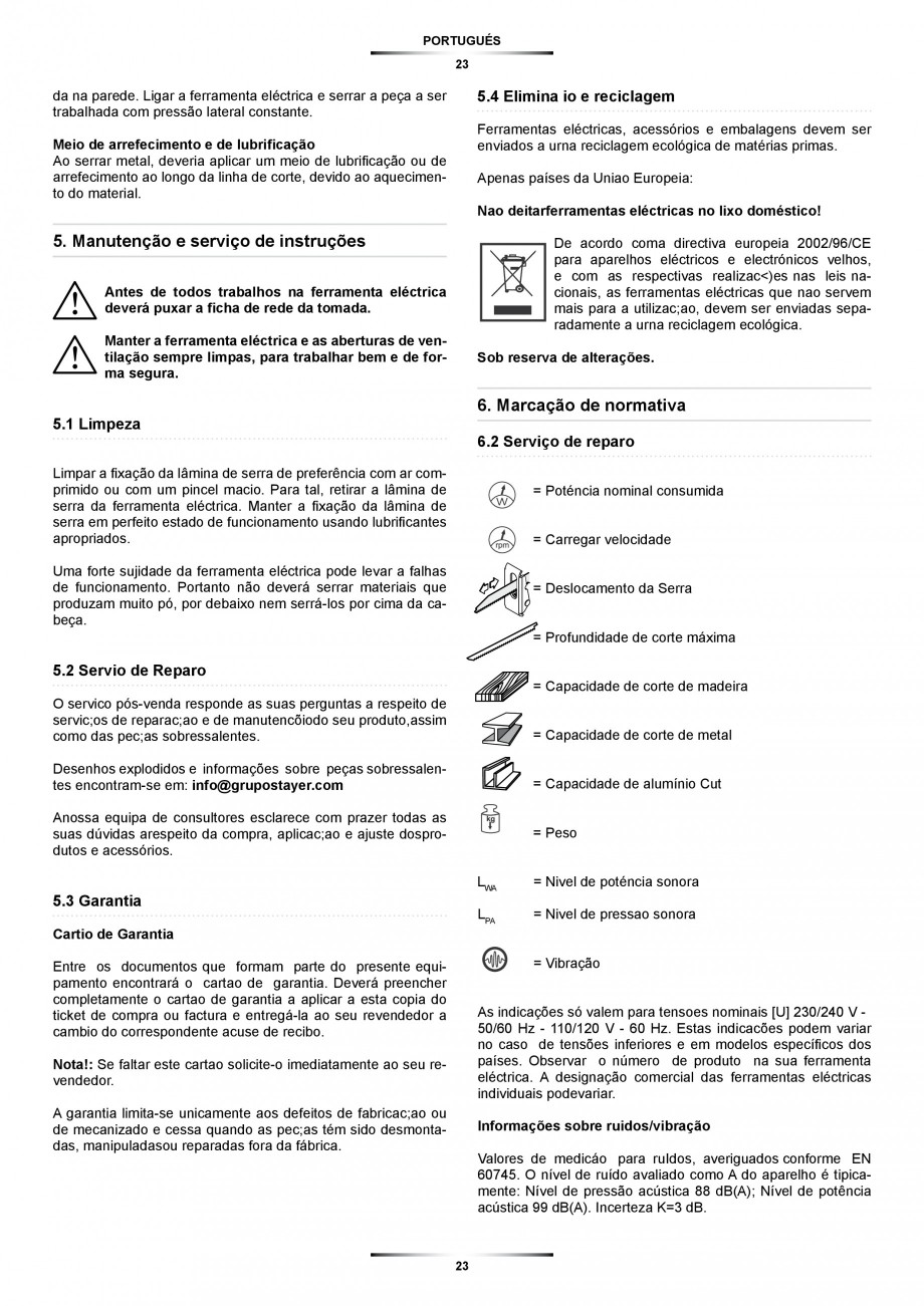 Pagina 23-Fierastrau sabie 850 W - Manual utilizare STAYER SS 210  Instructiuni montaj, utilizare Engleza,...