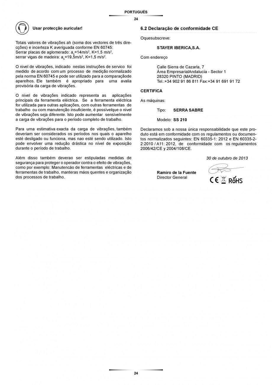 Pagina 24-Fierastrau sabie 850 W - Manual utilizare STAYER SS 210  Instructiuni montaj, utilizare Engleza,...