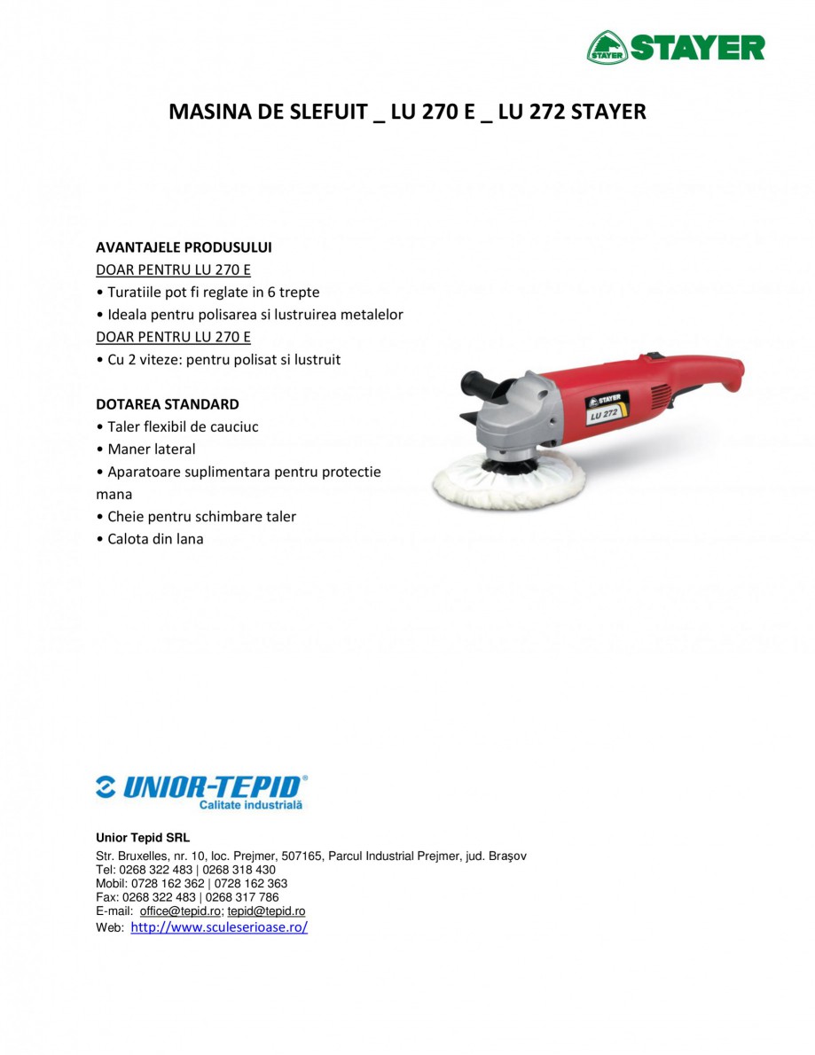 Pagina 1-Masina de slefuit STAYER LU 270 E - LU 272 Fisa tehnica Romana MASINA DE SLEFUIT _ LU 270 E _ LU 272...