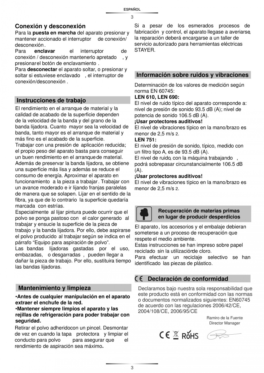 Pagina 7-Slefuitoare cu banda continua 900 W si 1200 W - Manual STAYER LEN 751 E, LEN 610 Instructiuni montaj...