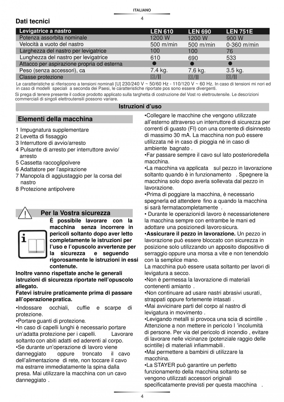 Pagina 8-Slefuitoare cu banda continua 900 W si 1200 W - Manual STAYER LEN 751 E, LEN 610 Instructiuni montaj...