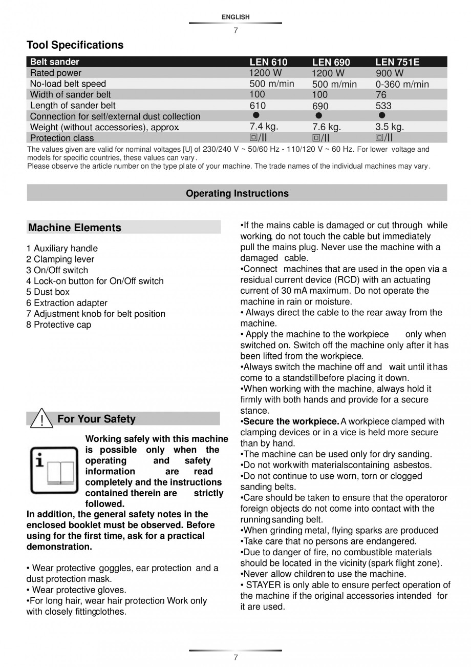 Pagina 11-Slefuitoare cu banda continua 900 W si 1200 W - Manual STAYER LEN 751 E, LEN 610 Instructiuni montaj...