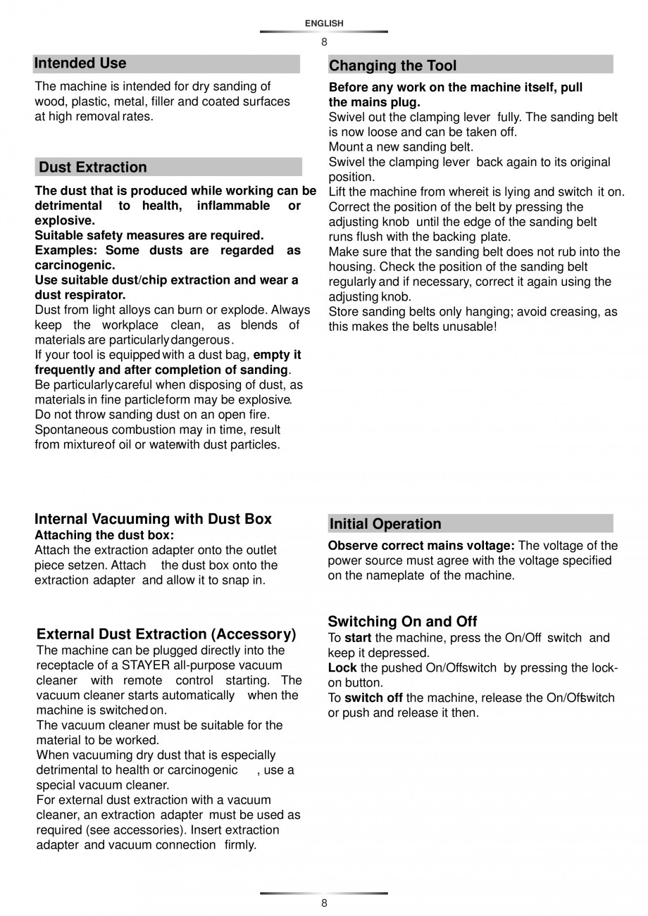 Pagina 12-Slefuitoare cu banda continua 900 W si 1200 W - Manual STAYER LEN 751 E, LEN 610 Instructiuni montaj...