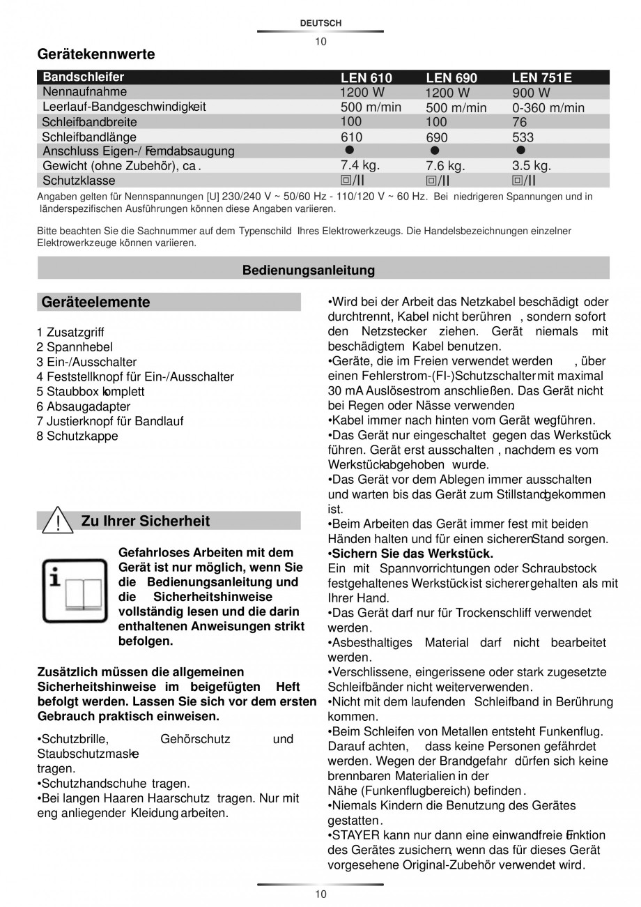 Pagina 14-Slefuitoare cu banda continua 900 W si 1200 W - Manual STAYER LEN 751 E, LEN 610 Instructiuni montaj...