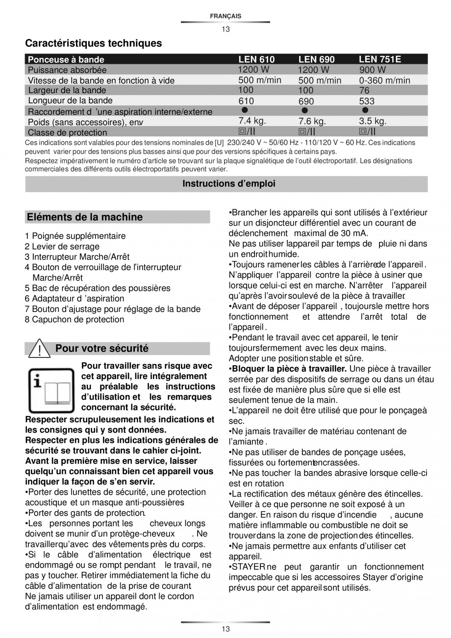 Pagina 17-Slefuitoare cu banda continua 900 W si 1200 W - Manual STAYER LEN 751 E, LEN 610 Instructiuni montaj...