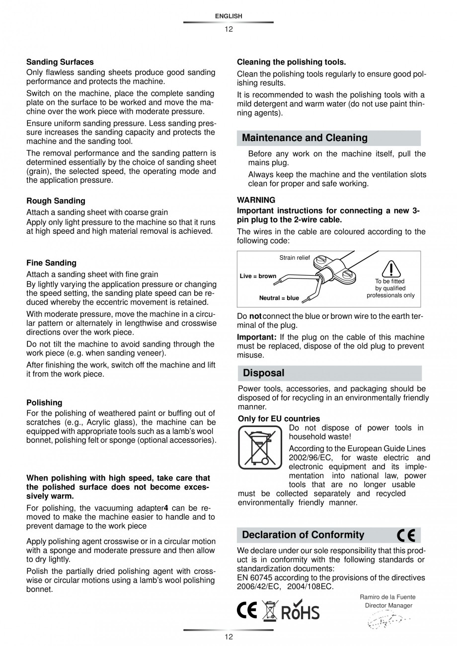 Pagina 13-Slefuitor rotoorbital 450 W - Manual STAYER RO 150 E  Instructiuni montaj, utilizare Engleza,...