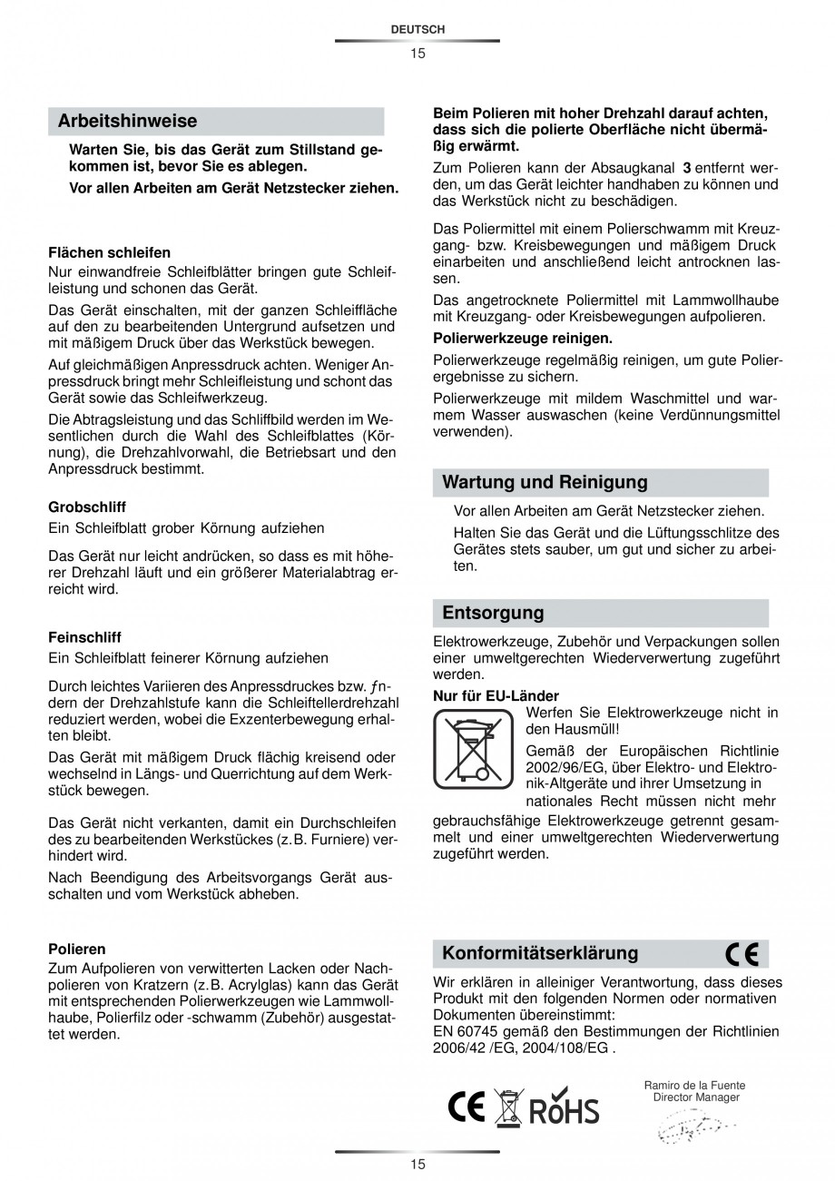Pagina 16-Slefuitor rotoorbital 450 W - Manual STAYER RO 150 E  Instructiuni montaj, utilizare Engleza,...