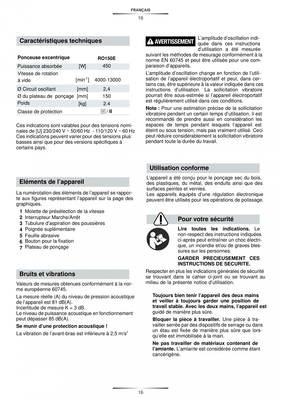 Pagina 17-Slefuitor rotoorbital 450 W - Manual STAYER RO 150 E  Instructiuni montaj, utilizare Engleza,...