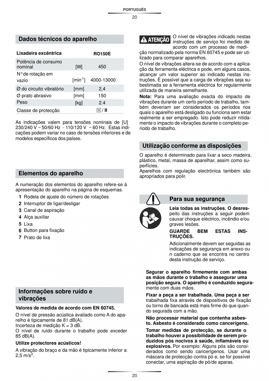 Pagina 21-Slefuitor rotoorbital 450 W - Manual STAYER RO 150 E  Instructiuni montaj, utilizare Engleza,...