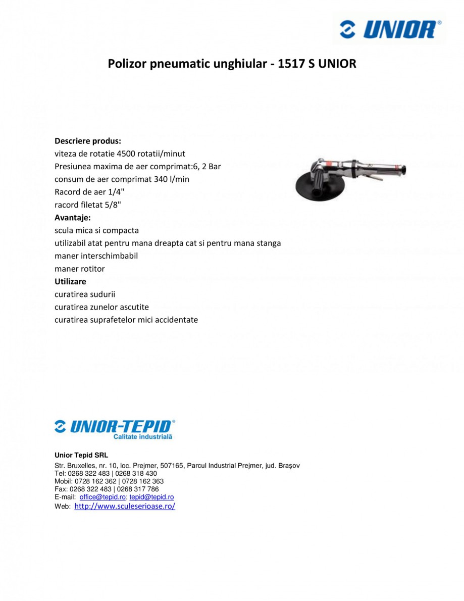 Pagina 1-Polizor pneumatic unghiular UNIOR 1517 S Fisa tehnica Romana Polizor pneumatic unghiular - 1517 S...