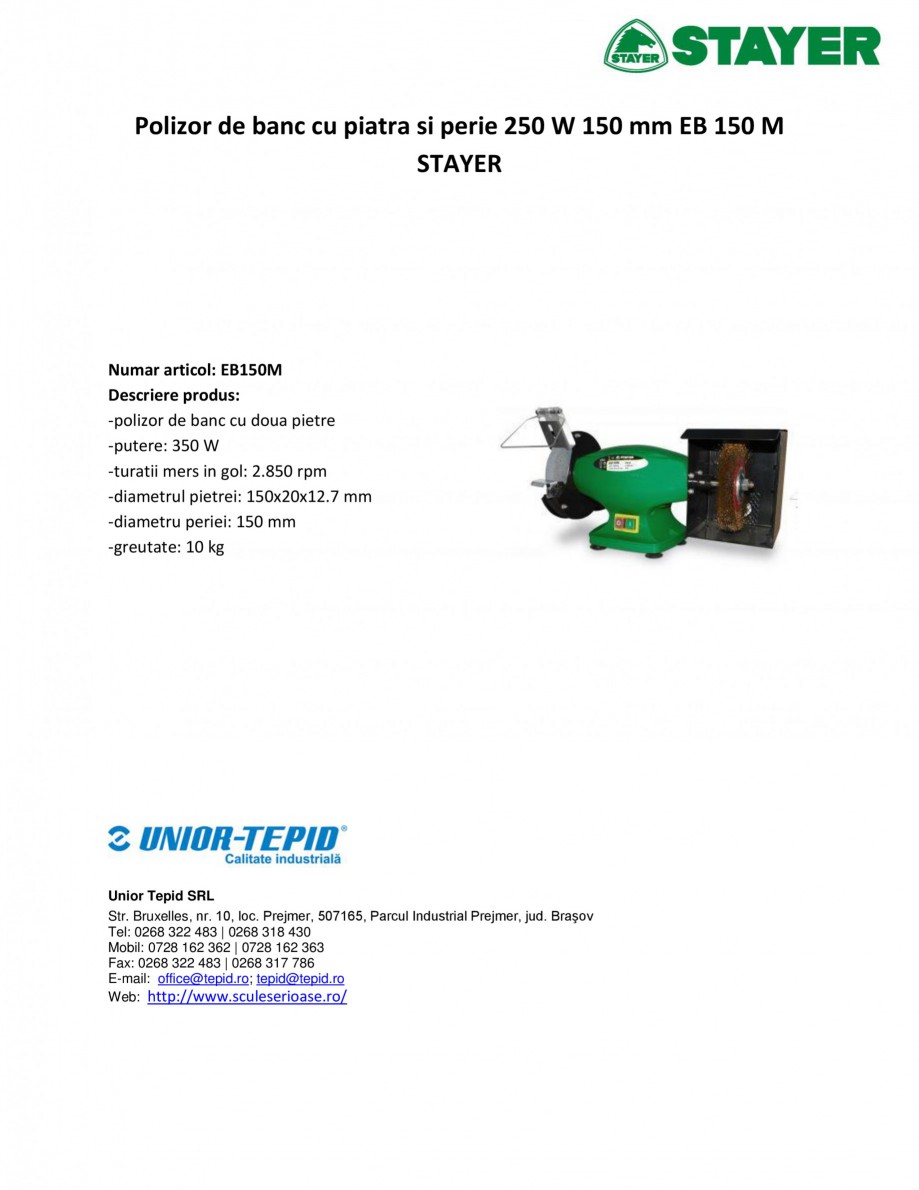 Pagina 1-Polizor de banc cu piatra si perie 250 W 150 mm STAYER EB 150 M Fisa tehnica Romana Polizor de banc ...