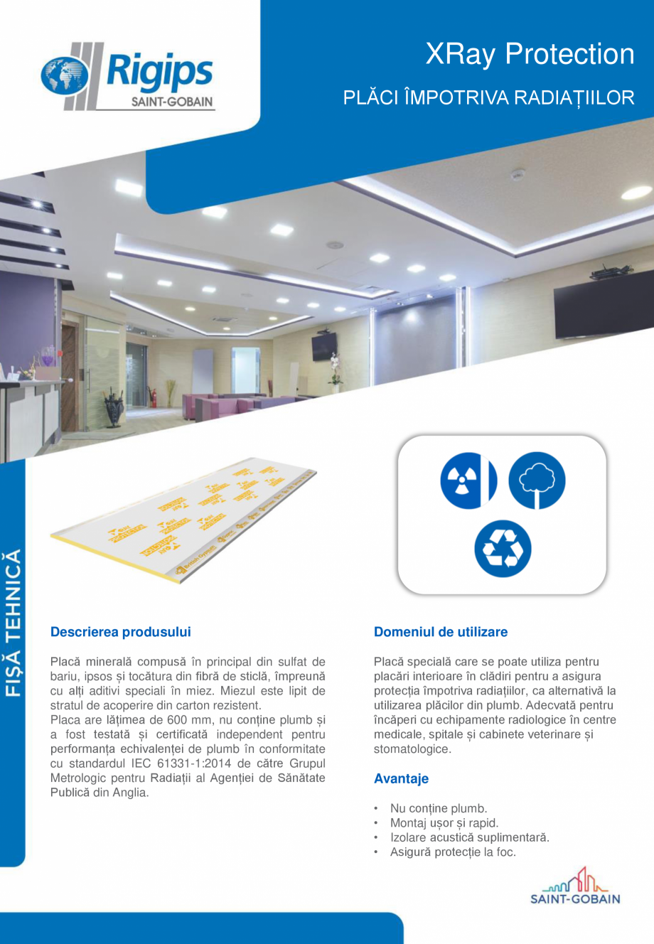 Pagina 1-Placa speciala pentru protectia impotriva radiatiilor Saint-Gobain Rigips RIGIPS® X-RAY...