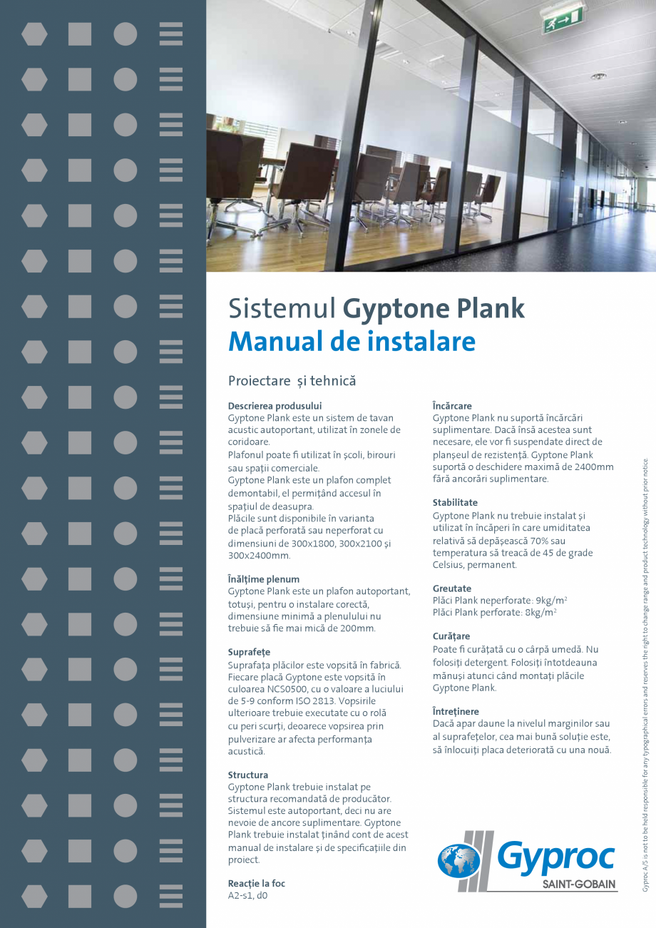 Pagina 1-Ghid de instalare placi Plank pentru coridoare Saint-Gobain Rigips GYPTONE® PLANK Instructiuni...