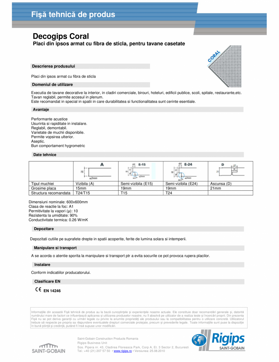 Pagina 1-Placi din ipsos armat cu fibra de sticla, pentru tavane casetate - Decogips® Coral Saint-Gobain ...